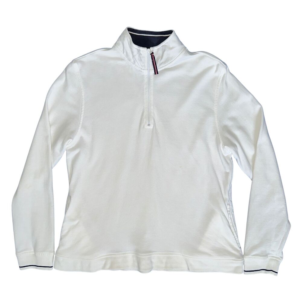 Tommy Hilfiger Quarter Zip Pullover Sweatshirt Women M White Classic Preppy
